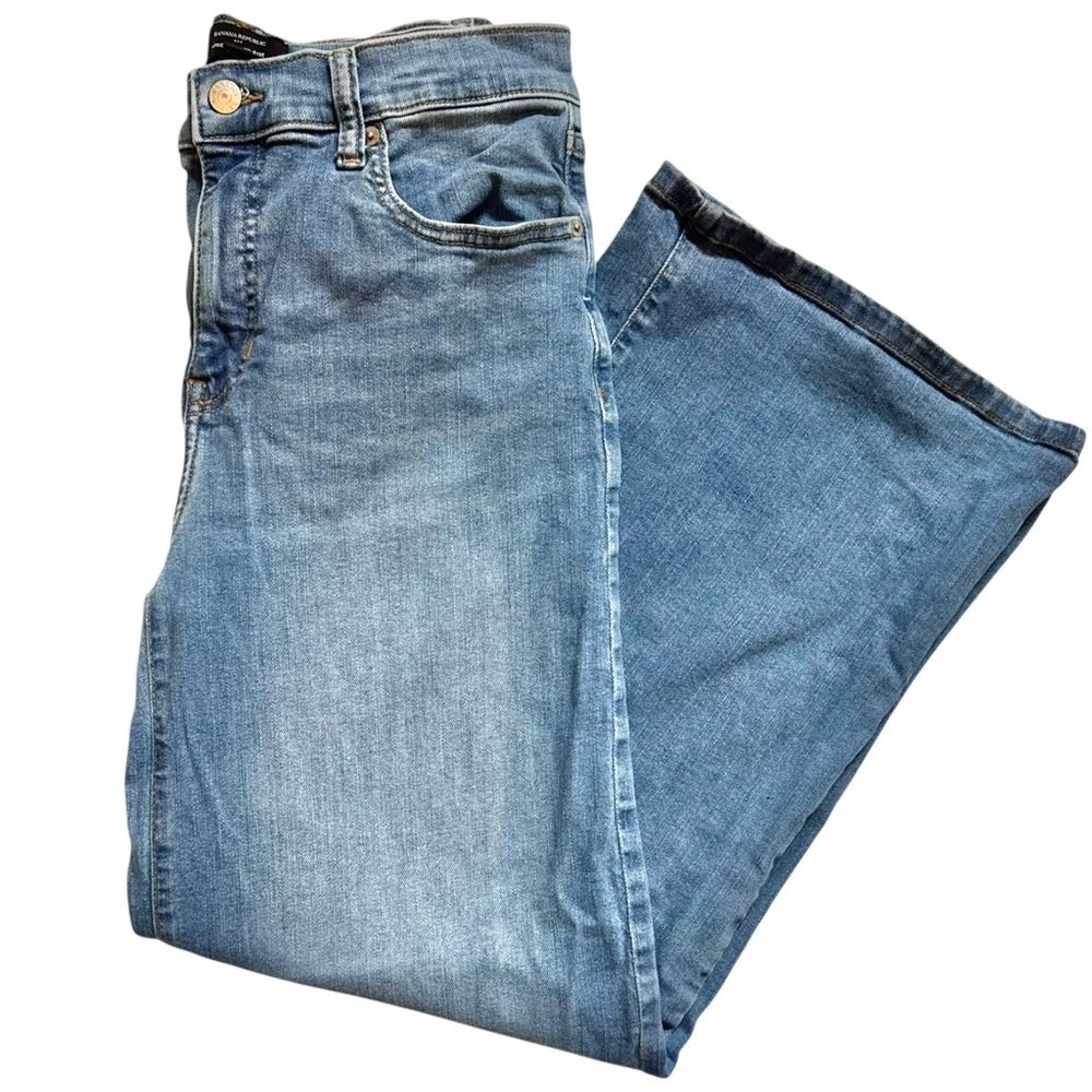 Banana Republic Factory Wide Leg Jean High Rise Blue Medium Wash, denim, - Picture 4 of 14